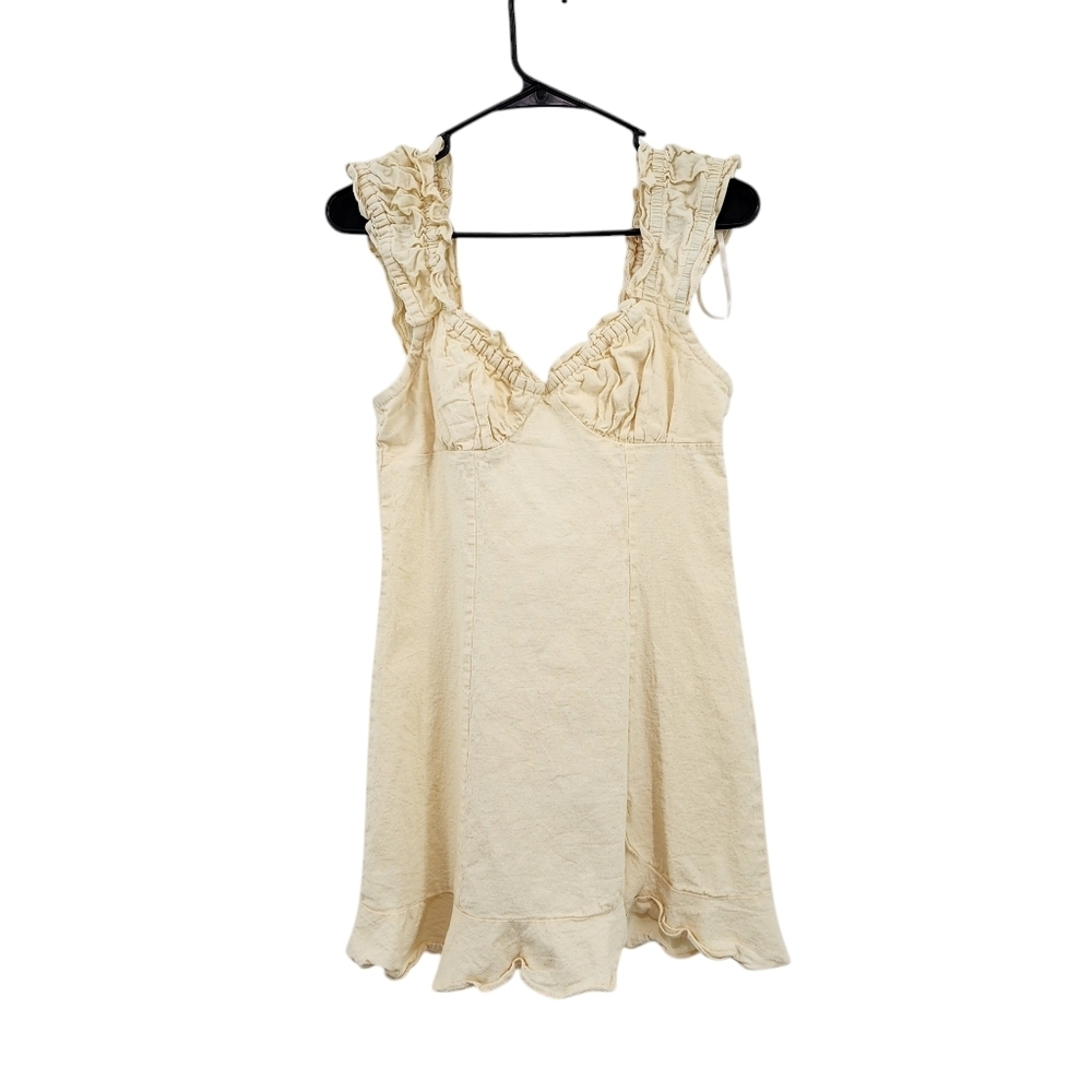 Mable Women's Cotton Stretch Sweetheart Neck Ruffle Mini Babydoll Dress - M